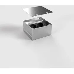 BS 8802E-1-1 Bodensteckdose, 2-fach, eckig, aufliegender Deckel aus Edelstahl, 2x Schutzkontakt-Steckdose