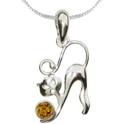 OSTSEE-SCHMUCK Kette mit Anhänger Ostsee-Schmuck Kette mit Anhänger Katze Kette mit Anhänger Katze (2-tlg) silberfarben 42 cm