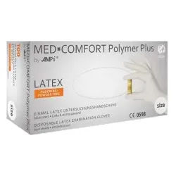 MED-COMFORT Polymer Plus Latexhandschuhe, puderfrei, beige, Unsterile Einmalhandschuhe mit hoher Griffigkeit, 1 Packung = 100 Stück, Größe M