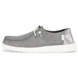 HeyDude für Damen. HD41082 Mokassins Wendy Metallic silber (39), Stoff, Wohnung, Schnürsenkel, Lässig