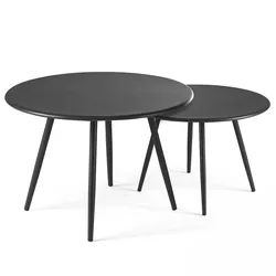 Oviala Business 2er-Set runde Couchtische aus anthrazitfarbenem Stahl