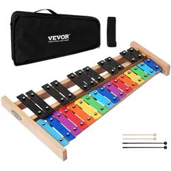 VEVOR Glockenspiel, 27 Noten, professionelles Xylophon-Schlaginstrument, mit SPCC-Klappen & bunten Metalltasten, inklusive 4 Schlägeln, Tragetasche, Musikinstrumenten-Set für Anfänger