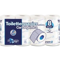 Paperblu Toilettenpapier, 3-lagig, Hochweißes WC-Papier aus Zellstoff, 1 Packung = 8 Rollen à 250 Blatt