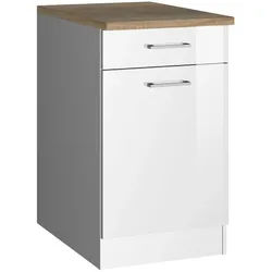 Held Küchenunterschrank , Weiß Hochglanz , Metall , 1 Fächer , 1 Schubladen , 50x85x60 cm , Made in Germany , Küchen, Küchenmöbel
