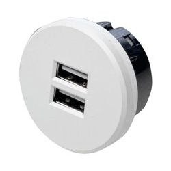 USB-Doppelsteckdose, rund, weiß