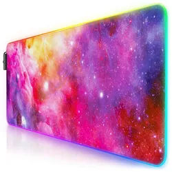 Titanwolf Gaming Mauspad RGB Mousepad 800 x 300 x 3 mm, LED Multi Color XL Tischunterlage, rutschfest, abwaschbar, Geschwindigkeit & Präzision, Farbige Galaxie schwarz