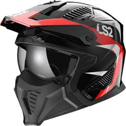 LS2 OF606 Drifter Triality Trial Helm, schwarz-rot-silber, Größe XL für Männer