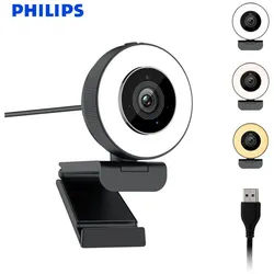 Philips SPL6408BT Webcam mit Ringlicht,2K/USB/30FPS/4MP/Autofokus/Plug & Play Webcam (2K, USB, Autofokus / 3 Beleuchtungsmodi/360° Panorama Drehung) schwarz