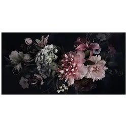 Bilderdepot24 Teppich Teppich Vinyl Flur Küche Blumen Vintage funktional lang modern, Läufer - schwarz glatt, nass wischbar (Schmutz, Tierhaare) Saugroboter & Bodenheizung geeignet schwarz 260 cm x 130 cm