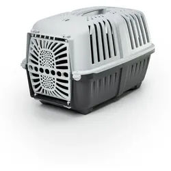 lionto Tiertransportbox für Katzen bis 15 kg, mit Tragegriff & sicherem Schließsystem grau 48x31,5x33 cm | 31.5 cm x 33 cm x 48 cm