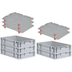 PROREGAL SparSet 5x Eurobox NextGen Grip mit Auflagedeckel & 4 roten Verschlüssen, HxBxT 12x40x60cm, 23L, Grau, Griffe zu, Eurobehälter