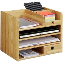 Relaxdays Schreibtisch-Organizer , Hellbraun , Holz , 33x26x24 cm , Büromöbel, Schreibtische