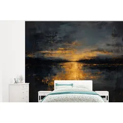 MuchoWow Fototapete Goldene Reflexion auf dem Wasser, Matt, bedruckt, Vinyl Tapete für Wohnzimmer oder Schlafzimmer, Wandtapete, 300x240 cm 3 m x 2 m