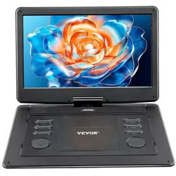VEVOR tragbarer DVD-Player mit drehbarem HD-Bildschirm (396 mm), eingebauter Akku mit 4,5-5 Std. Laufzeit, 2 Lautsprecher, unterstützt Synchronisierung von TV/USB/SD-Karte/CD/DVD, Autoladegerät