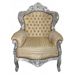 Casa Padrino Sessel Sessel King Mod2 Gold / Beige Streifen / Silber - Barock Sessel