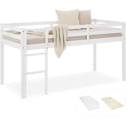 Homestyle4u Hochbett mit Lattenrost und Matratze 90/200 cm Weiß , Holz , Kiefer , 90x200 cm , Babymöbel & Kindermöbel, Kinderzimmer & Jugendzimmer, Kinderbetten, Hochbetten