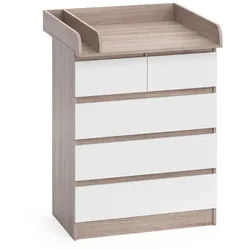 Vicco Wickelkommode Emma Sonoma/Weiß 80 x 110.2 cm mit 5 Schubladen , Sonoma Eiche, Sonoma Eiche , Holzwerkstoff , 80x110.2x76 cm , Babymöbel, Wickelkommoden & Zubehör, Wickelkommoden