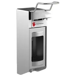 Desinfektionsmittelspender UNI-PRO 05K V, Kunststoffpumpe, Seifen- und Desinfektionsspender ideal für die hygienische Ellbogenbetätigung, Aluminium-Gehäuse, mattsilber eloxiert, 500 ml, kurzer Hebel