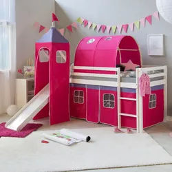 Homestyle4u Hochbett mit Rutsche 90/200 cm Pink , Weiß, Pink , Holz , Babymöbel & Kindermöbel, Kinderzimmer & Jugendzimmer, Kinderbetten, Hochbetten