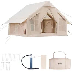 VEVOR Aufblasbare Zelte für Camping 3x3x2,3 m, 4–6 Personen, 300D Oxford 4-Jahreszeiten-Glamping-Zelt mit Handpumpe, Ofenanschluss, 2 Türen & 4 Netzfenstern, inkl. Aufbewahrungstasche für Transport