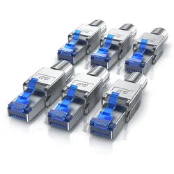 Primewire 6x Netzwerk-Adapter RJ-45 (Ethernet) zu Netzwerkkabel, Netzwerkstecker RJ45 CAT 8 - Gigabit Ethernet LAN Kabel - 40 Gbit/s, silber