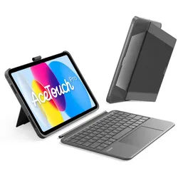 Inateck Hülle mit Tastatur für iPad 11 Gen A16, iPad 10 Gen, mit Stifthalter iPad-Tastatur (Vertikaler/Horizontaler Ständer,Großes Trackpad,Abnehmbar,Abnehmbare) grau
