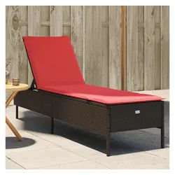 vidaXL Gartenliege, Sonnenliege mit Kissen Braun Poly Rattan