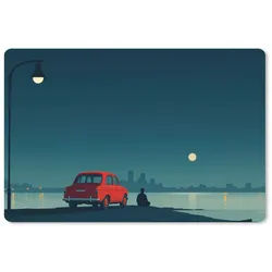 MuchoWow Mauspad Auto - Vollmond - Blick über das Wasser (1-St), Mousepad XXL für Tastatur und Maus, Gaming Setup, Desk Mat, 120x80 cm 120 cm x 80 cm