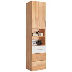Linea Natura Regal , Weiß, Erlefarben , Holz, Glas , Erle,Erle , vollmassiv , 2 Fächer , 3 Schublade(n) Schubladen , 50x213x41 cm , erweiterbar, Typenauswahl, Beimöbel erhältlich, stehend , Wohnzimmer, Regale, Bücherregale