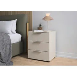 LeGer Home by Lena Gercke Nachtkommode Nachttisch Nachtschrank Nachtkonsole SERINA eleganter Eyecatcher (inkl. SOFT-CLOSE-FUNKTION), mit 3 Schubkästen sowie hochwertigen Metallgriffen MADE IN GERMANY beige 50 cm x 61 cm x 42 cm