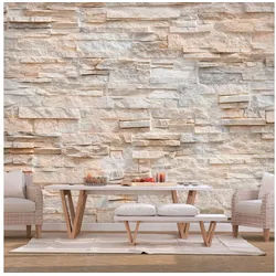 KUNSTLOFT Vliestapete Steinmauer I 4.5x3.15 m, Halb-matt, lichtbeständige Design Tapete beige 4.50 m x 3.15 m