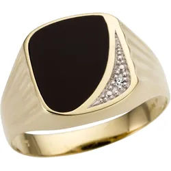 Siegelring FIRETTI "Schmuck Geschenk Gold 333 Herrenring Farbsteinring Onyx" Gr. 20, gold (gelbgoldfarben, weißgoldfarben, schwarz), Fingerringe, Herren, 20, 0,01 P2 = erkennbare Einschlüsse, Diamanten Gelbgold 333, 15mm, Diamanten, Gelbgold 333, Siegelring, mit Onyx - mit Brillant