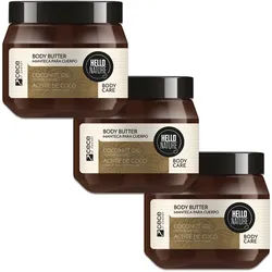 Hello Nature Body Butter Körpercreme mit Kokosnussöl Kaltgepresst BIO Körperlotion 3x250 ml Unisex