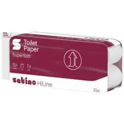 Satino HiLine Toilettenpapier, 3-lagig, hochweiß, MT1, Saugstarkes Klopapier aus Zellstoff, 1 Packung = 8 Rollen à 250 Blatt
