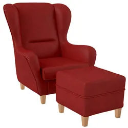 Supellex Sofia Ohrensessel mit Hocker Design Kunstleder Milano Rot?