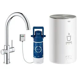 GROHE Red Duo Armatur und Boiler Größe M, Armatur mit C-Auslauf 30083001, Küchenarmaturen, chrom