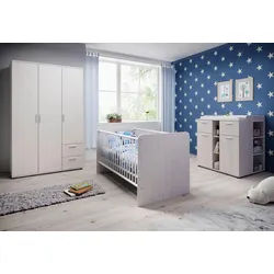 My Baby Lou Babyzimmer , Weiß , Holzwerkstoff , 4 Fächer , 2 Schubladen , zum Juniorbett umbaubar, Lattenrost inklusive, Schlupfsprossen , Baby & Kindermöbel, Babyzimmer, Babyzimmer-serien