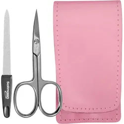 EloModa Nagelschere Solingen* Maniküre-Set mit Nagelschere & Feile – Echtleder-Etui Made, (2-tlg), gebogener Schnittfläche rosa