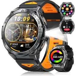 SUNKTA EF16-E Smartwatch (4 cm, android ios), Smartwatch mit AMOLED Display Taschenlampe Bluetooth Telefonie Fitness schwarz
