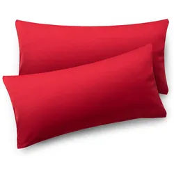 Blumtal Kissenbezug Agneta 40/40 cm, 2er-Set, 100% Baumwolle, Rot , Textil , Rechteckig , 80x40 cm , Oeko-Tex® Standard 100 , Heimtextilien, Bettwäsche & Leintücher, Bettwäsche