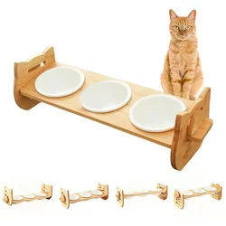 Rywell Futternapf verstellbar Hundenapf & Katzennapf Futterstation für Katze/Kleiner, Keramik, 3 Keramiknäpfe à 213ml, Rutschfest, Leicht zu Reinigen, Ergonomisch 42 cm