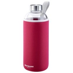 WESTMARK Viva Trinkflasche mit Cover, Glas, 1 Liter, Praktische Wasserflasche aus hochwertigem Glas für unterwegs, Farbe: rot