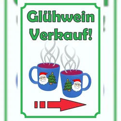 HB-Druck Glühwein Verkaufsschild Schild Hochkant mit Pfeil rechts A6 Rückseite selbstklebend
