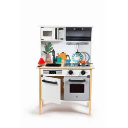 Hape Kinderküche , Holz, Holzwerkstoff , 12-teilig , Sperrholz , 60x91.8x30 cm , Reach, EN 71 , Geräuscheffekte, Lichteffekte, Holzgriffe, mit Knöpfen , Spielzeug, Holzspielzeug