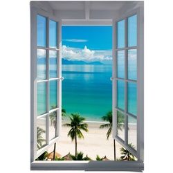 Poster REINDERS "Fenster zum Strand" Bilder Gr. B/H: 61 cm x 91,5 cm, 1 St., blau Poster