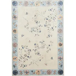 Teppich GINO FALCONE "Cherina GF-130", blau (hellblau), B:50cm H:8mm L:80cm, Viskose, Teppiche, Teppich, zartes Blüten Design, mit Bordüre, leichter Glanz, 100 % Viskose