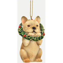 Weihnachtshänger Hund mit Kranz beige/grün