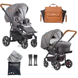 Gesslein Kinderwagenset , Weiß, Hellgrau, Dunkelgrau , Textil , 58x112x110 cm , Feststellbremse, Federung, für Babyschale geeignet, Griff in Lederoptik, Sitz umsetzbar,5-Punkt-Gurt, Gurtschoner, Schutzbügel abnehmbar, Sitzverkleinerer, Sitz umsetzbar , Baby On Tour, Kinderwagen, Kombikinderwagen