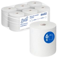 SCOTT® ControlTM Rollenhandtücher, 1-lagig, Weiße Einweg-Handtuchpapierrollen mit Prägung, 1 Karton = 6 Rollen à 300 Meter = 1800 Meter