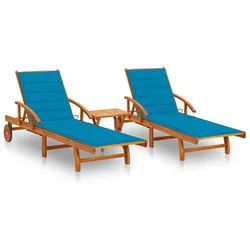 vidaXL Gartenliege Sonnenliegen 2 Stk. mit Tisch und Auflagen Massivholz, 1 St. blau